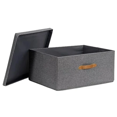Obrázek LOVE IT STORE Premium úložný box s víkem z lněné látky zesílený dřevem extra velký a stabilní šedý 54 x 40 25 cm