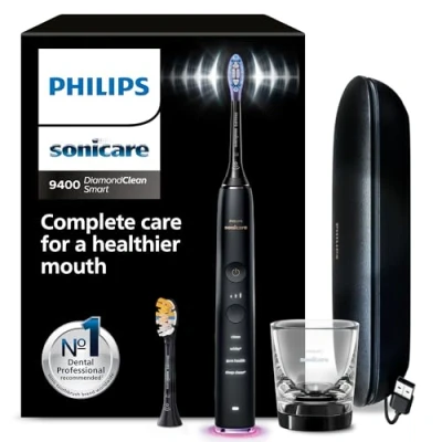 Obrázek Philips Sonicare DiamondClean Smart 9400 elektrický zubní kartáček, sonický kartáček s aplikací, tlakový senzor, rozpoznání hlavice kartáčku, 4 režimy čištění a 3 stupně intenzity, černý, model