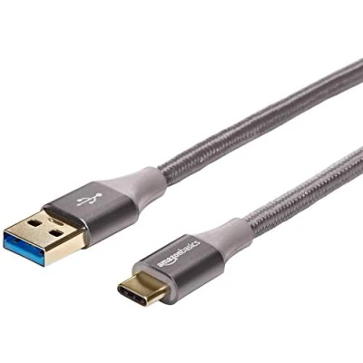Obrázek Amazon Basics Rychlonabíjecí kabel, USB C na A 3.1 (Gen. 1), nylonová vinutí, 5 GBit/s Highspeed, certifikováno IF, pro Apple iPhone 15, iPad, Samsung Galaxy, tablety, laptopy, 3 m, tmavě šedá