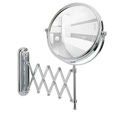 Obrázek WENKO 3656241100 kosmetické Zrcadlo Deluxe Teleskopická nástěnné zrcadlo, výškově nastavitelné, otočný, linku Ø 19 cm, 500% zvětšení, Ocel, 23 x 38 50 chrom