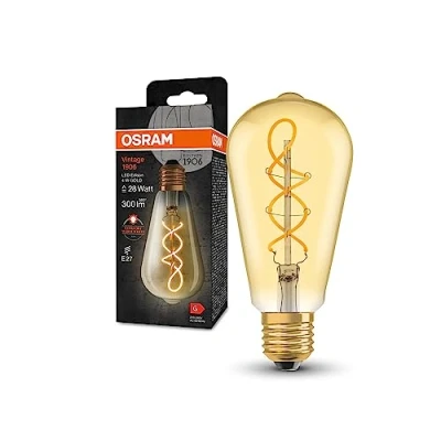 Obrázek OSRAM Vintage 1906 Classic Edison FIL LED lampa, E27, tvar koule, zlatá, 4 W, 300 lm, 2000 K, teplá bílá komfortní barva světla, velmi nízká spotřeba energie, dlouhá životnost