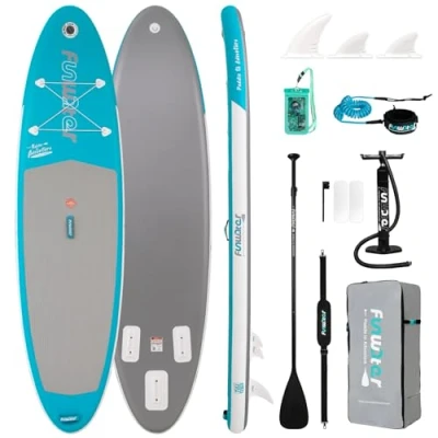 Obrázek FunWater Stand Up Paddling Board Aufblasbares SUP mit Paddel, Flossen, Rucksack, Pumpe, Reparaturset, Leash, Handytasche