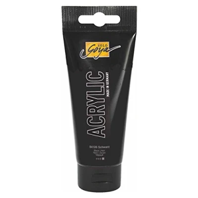 Obrázek KREUL 84126 Solo Goya Acrylic, 100ml tuba v černé barvě, krémově mnohostranně použitelná akrylová barva ve studijní kvalitě, na vodní bázi, rychle a matně schnoucí, dobře krycí, vodotěsná