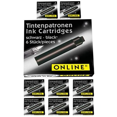 Obrázek Online 17033 standardní inkoustové náplně ve výhodném balení, univerzální plnicí inkoust, kompatibilní se všemi běžnými standardními plnicími náplněmi, náhradní pro pero a kuličky, barva černá