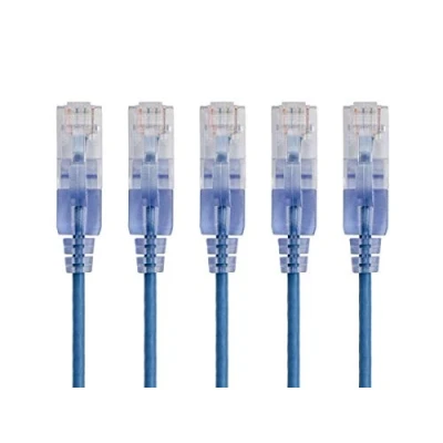 Obrázek Monoprice 129425 SlimRun Cat6A Ethernet Patchkabel Snagless RJ45 UTP Pure Bare Copper Wire 10G 30AWG 0,6 m Blau 5er Pack