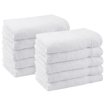 Obrázek Utopia Towels Balení 10 ks ručníků pro hosty 30 x 50 cm se závěsným poutkem, malé ručníky 100% bavlna měkké a savé sada (bílé)