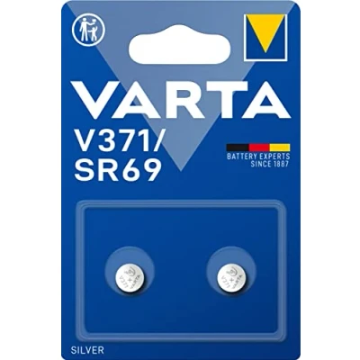 Obrázek VARTA Knoflíkové baterie V371/SR69, 2 kusy, Silver Coin, 1,55 V, bezpečné balení pro malé elektronické přístroje hodinky, klíče od auta, dálkové ovládání, váhy, Made in Germany