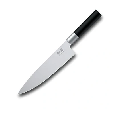 Obrázek KAI Wasabi Black kuchařský nůž 20,0 cm délka čepele nerezová 6A/1K6 ušlechtilá ocel leštěná 58 (±1) HRC černá polypropylenová rukojeť šéf kuchyňský Made in Japan