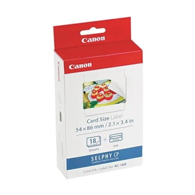 Obrázek Canon KC 18IF originální barevná páska/papírová sada velikost kreditní karty 54 x 86 mm pro SELPHY CP tiskárny (18 listů samolepícího papíru, lepicí strana na zadní stranu) [volitelná papírová kazeta