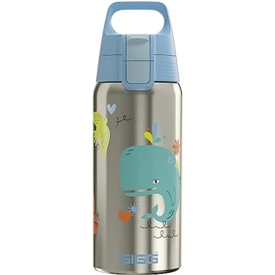 Obrázek SIGG Izolovaná láhev na pití pro děti Shield Therm One Whale Friend vhodná sycené zabezpečená proti vytečení do myčky nádobí bez BPA 90 % recyklovaná ušlechtilá ocel