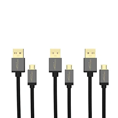 Obrázek KabelDirekt Micro USB kabel 3 x 1,5 m (USB 2. 0, nabíjecí kabel/datový kabel, přístroje, černý nylon) řada PRO
