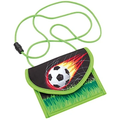 Obrázek Wedo 2413001 náprsní taška fotbal z polyesteru, bezpečnostní šňůrka, přihrádka na mince se zipem, průhledná přihrádka, kroužek klíče, suchý zip, 14 x 10,8 0,7 cm, vícebarevná