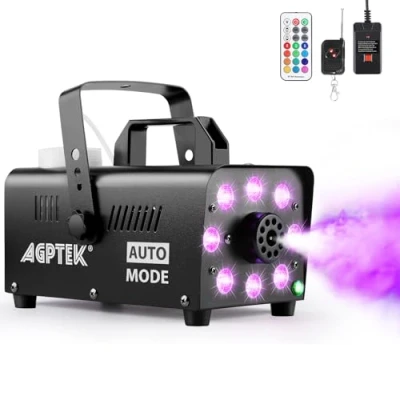 Obrázek Výrobník mlhy, kouřový stroj AGPtEK s 13 barevnými LED světly a RGB efektem, 500 W 2000 CFM se 2 kabelovými bezdrátovými dálkovými ovládáními, perfektní pro svatby, Halloween jevištní show