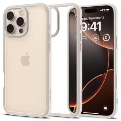 Obrázek Spigen Pro iPhone 16 pouzdro [Anti Yellowing] Ultra Hybrid Case na mobil Ochranné Cover Transparentní Průhledné Tenké Slim Natural Titanium
