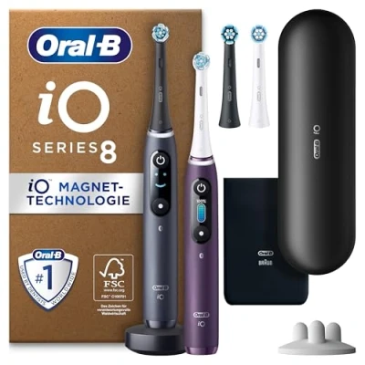 Obrázek Oral B iO Series 8 Plus Edition elektrický zubní kartáček / kartáček, dvojité balení + 3 kartáčky vč. bělení magnetické pouzdro, 6 režimů čištění, design Braun, dárek pro muže/ženu,