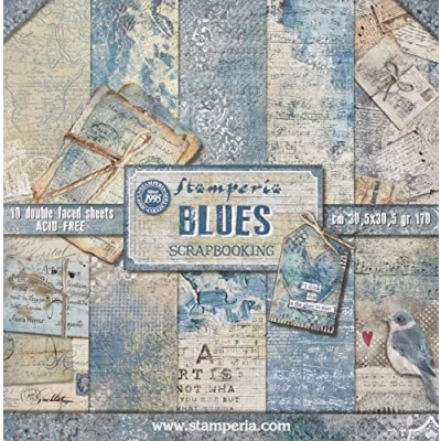 Obrázek STAMPERIA SBBL26 Papierblock 10 Blätter doppelseitig Blau, Papier, Mehrfarbig, 30.5 x