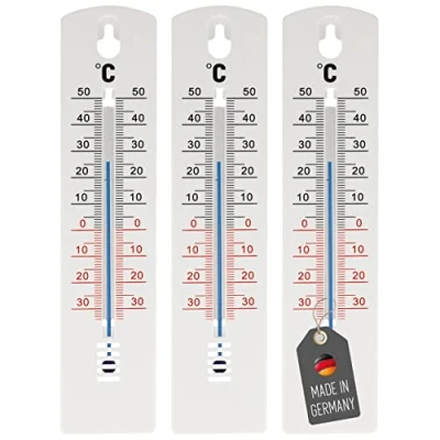 Obrázek Lantelme 3dílná sada analogových teploměrů odolný proti povětrnostním vlivům pro vnitřní i venkovní zahradu ukazatel teploty od 35 do +50 C 20 cm, plastový design v bílé barvě