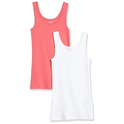 Obrázek Amazon Essentials Dámské tílko, úzký střih, balení po 2 kusech, výrazná růžová/bílá, S