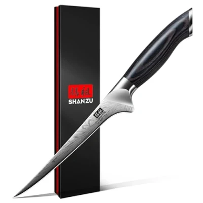 Obrázek SHAN ZU Filetiermesser aus Pulverstahl, Japanisches Fisch 18cm, Professionelles Fischfiletiermesser Kohlenstoffstahl, Filitiermesser Scharf mit Ergonomischem Pakkaholzgriff