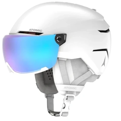 Obrázek ATOMIC Lyžařská helma SAVOR VISOR STEREO s hledím White Heather velikost L maximální tlumení nárazů ventilační systém Active Aircon Vysoce kvalitní zrcadlení pro jasný výhled, 59 63