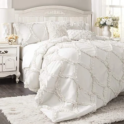 Obrázek Lush Decor Bettwäsche Set mit Rüschen, 3 teilig, Kissenbezügen, Polyester, Weiß, Kingsize Bett