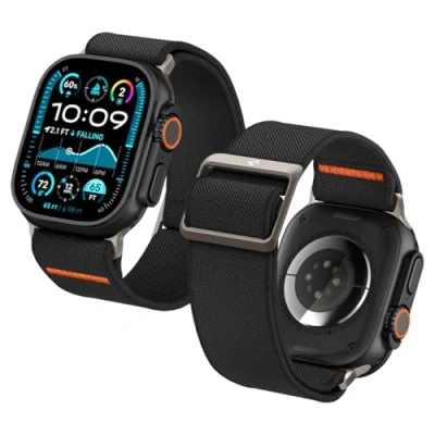 Obrázek Spigen Lite Fit Ultra náramek vyvinut pro hodinky Apple 2/1 49 mm, série 10, 46 mm a 9/8/7/6/5/4/SE 45 44 nastavitelný nylonový řemínek, černá, Moderní