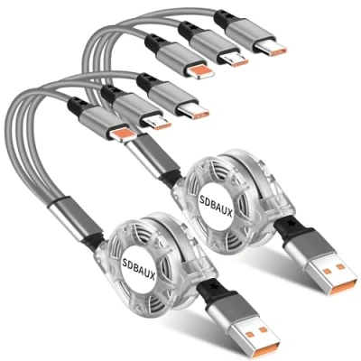 Obrázek SDBAUX 3 A/2 kusy Multi USB kabel, v 1 výsuvný rychlý nabíjecí kabel iPhone, vícenásobný Micro typ C iP port přípojky pro tablety, Samsung, Google, LG 1M (3 1)