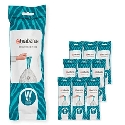 Obrázek Brabantia Pytel na odpadky PerfectFit Multipack (kód W/5L) Extra silné pytle se stahovací páskou, 10 rolí (200 sáčků odpadky)
