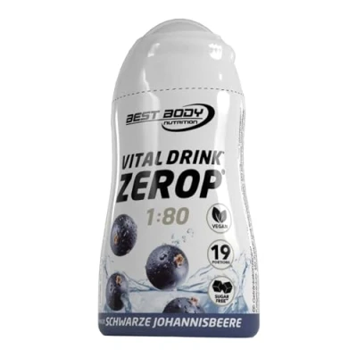 Obrázek Best Body Nutrition Vital Drink ZEROP černý rybíz, originální nápojový koncentrát sirup bez cukru, 1:80 poskytuje 19 porcí hotového nápoje