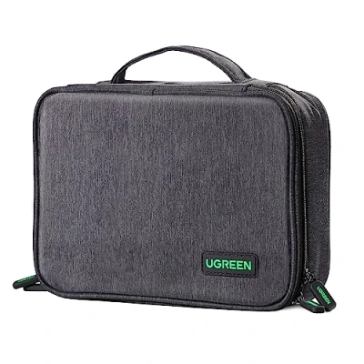 Obrázek UGREEN Elektronická cestovní taška na kabely univerzální Travel Cable Organizer Electronics Accessories Case 2vrstvá velké elektronické příslušenství kabel, nabíječku, powerbanku, tablet,