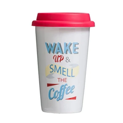 Obrázek Premier Wake up Reisebecher, Porzellan, Silikon, Doppelwand, 330ml