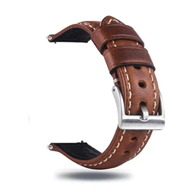 Obrázek Berfine Rychloupínací pásek k hodinkám z hovězí kůže, vintage retro Pull Up kožený s přezkou ušlechtilé oceli, náhradní řemínek pro dámy pány a chytré hodinky, šířka pásku 18 mm 20