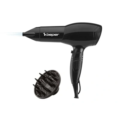Obrázek BEPER 40.979 Haartrockner 2000 Watt, mit Diffusor und Konzentrator im Lieferumfang, rutschfester Griff, Schwarz