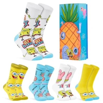Obrázek SPONGEBOB SQUAREPANTS Veselé pánské ponožky, balení po 5 kusech Swamkopf Barevné ponožky sada, Žlutá/vícebarevná