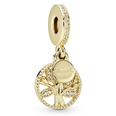 Obrázek PANDORA SHINE Charm přívěsek rodokmen &quot;Rodinné dědictví&quot; pozlacený 768661C01, Sterlingové stříbro, Kubická zirkonie