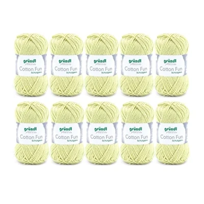 Obrázek Gründl Cotton Fun pletací příze / háčkovací (měkká ze 100% bavlny, certifikováno OEKO TEX, 50 g/115 m, síla jehlic: 3 4, 10 klubíček á g), světle zelená, 27. 00 x 11. 07. cm