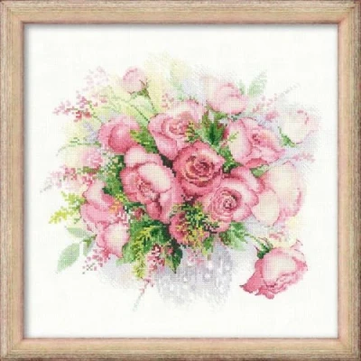 Obrázek Riolis Sada vyšívacích obrázků, motiv růží ve vodových barvách, křížový steh, Watercolor růžová (14 Count)