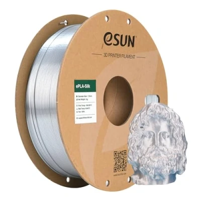 Obrázek eSUN Hedvábný kov PLA Filament 1,75 mm, hedvábně metalické vlákno pro 3D tiskárny, přesnost rozměrů +/ 0,05 cívka 1 kg (2,2 LBS) struna hedvábí stříbrná