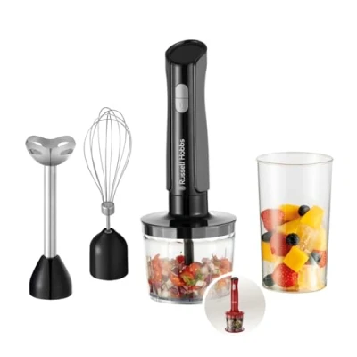 Obrázek Russell Hobbs Tyčový mixér [ruční 3 v 1] elektrický sekáček (kuchyňský robot se nástavci pro dětskou výživu, smoothies, polévky, 2 rychlosti + impuls, nerezová ocel, neobsahuje BPA) Matte