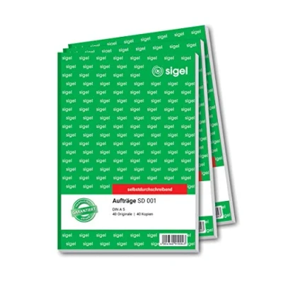 Obrázek SIGEL SD001 Kniha objednávek A5, 2 x 40 listů, propisující, 3 kusy, z udržitelného papíru