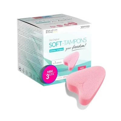 Obrázek JOYDIVISION měkké tampony Mini I 3 kusy bez vláken na sport, plavání a wellness ultra menstruační houby lehké zavádění odstraňování softtampon nití