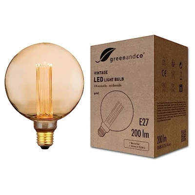 Obrázek greenandco LED žárovka Vintage Design pro náladové osvětlení E27 G125 zlatá 4 W 200 lm 1800 K extra teplá bílá 320 230 V bez blikání nestmívatelná Edison