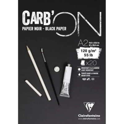 Obrázek Clairefontaine 975041C Zeichenblock Carb&#039;On (120 g, ideal für Trockentechniken, DIN A2, 42 x 59,4 cm, geleimt, 20 Blatt) schwarz
