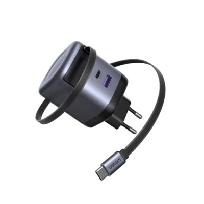 Obrázek UGREEN Nexode USB C výsuvná nabíječka 65W GaN síťový zdroj S nabíjecím kabelem, 3 porty, rychlonabíječka PPS 45 W Charger na cesty, kompatibilní MacBook Pro/Air, série Galaxy A, iPhone 16 8