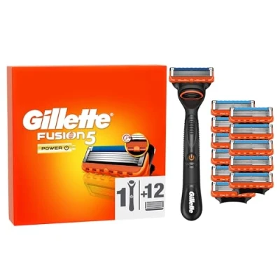 Obrázek Gillette holicí strojek Fusion5 Power pro muže, 1 strojek, 12 náhradních čepelí, s kluzným proužkem hladké klouzání a 5 čepelemi důkladné, dlouhotrvající holení