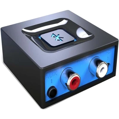 Obrázek esinkin Bezdrátový Bluetooth audio přijímač, adaptér pro PC/Mac/smartphone/tablet/AV přijímač/stereo zařízení, 3,5 mm a cinch vstup, tlačítko One Push (on/Off)
