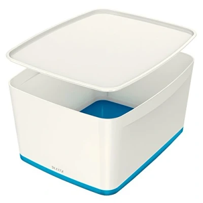 Obrázek Leitz MyBox, úložný box s víkem, velký, neprůhledný, bílá/modrá metalická, plast, 52164036