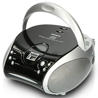 Obrázek Lenco SCD24 CD přehrávač pro děti rádio stereo zařízení Boombox UKW radiotuner Titulová paměť 2 x 1,5 W RMS výkon napájení ze sítě a baterie stříbrný