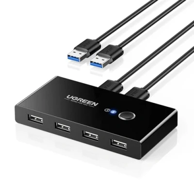 Obrázek UGREEN USB přepínač 2PC KVM Switch 2 In 4 Out pro stabilní přenos dat se kabely klávesnici, myš, tiskárnu, skener, flash disky, externí pevný disk, náhlavní soupravy atd.