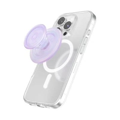 Obrázek PopSockets: PopGrip Round pro MagSafe včetně kroužku na adaptéru výsuvný podstavec a rukojeť s vyměnitelným topem smartphony pouzdra Opalescent Clear